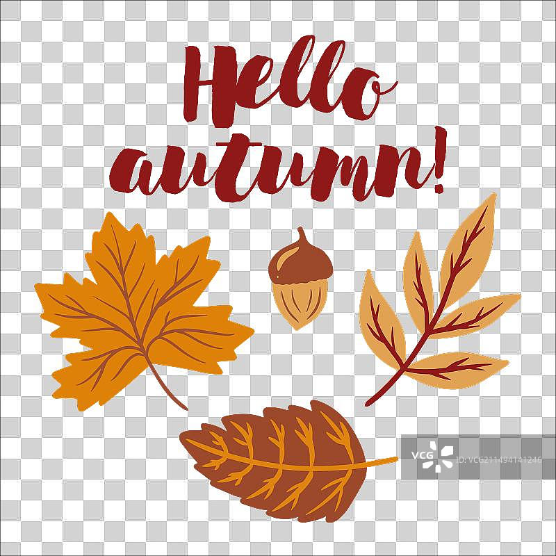 你好秋天秋季装饰设计图片素材