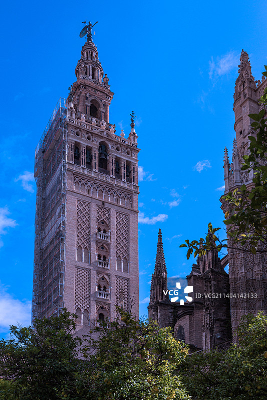 蓝天白云塞维利亚大教堂图片素材