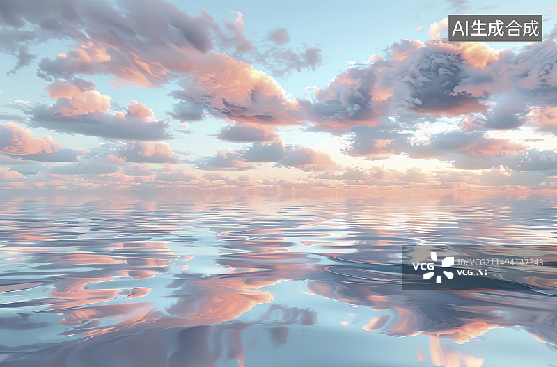 【AI数字艺术】日落时湖面上戏剧性的天空景色图片素材