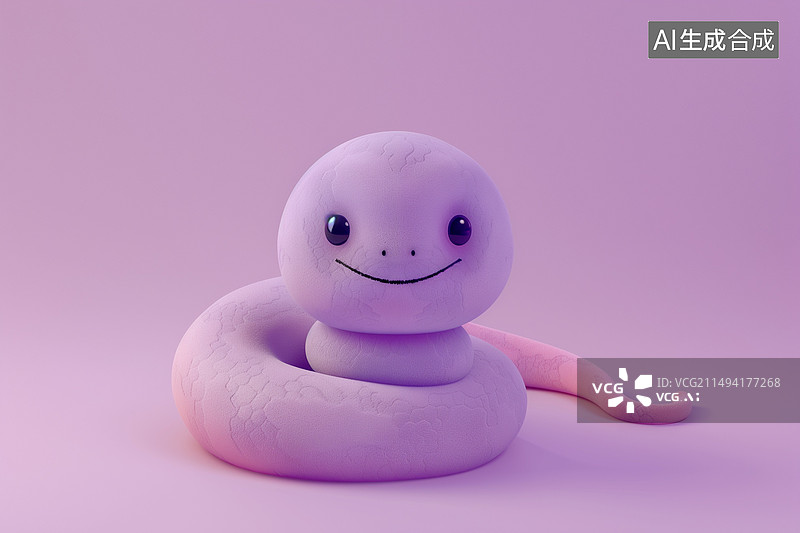 【AI数字艺术】3D卡通可爱动物毛绒玩具十二生肖蛇图片素材