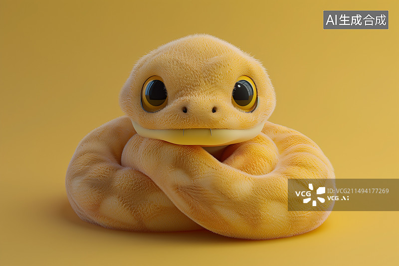 【AI数字艺术】3D卡通可爱动物毛绒玩具十二生肖蛇图片素材