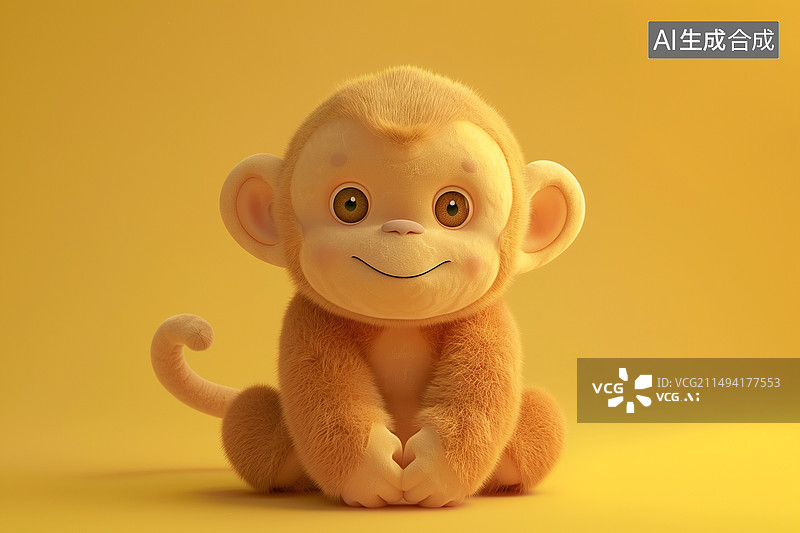 【AI数字艺术】3D卡通可爱动物毛绒玩具十二生肖猴图片素材