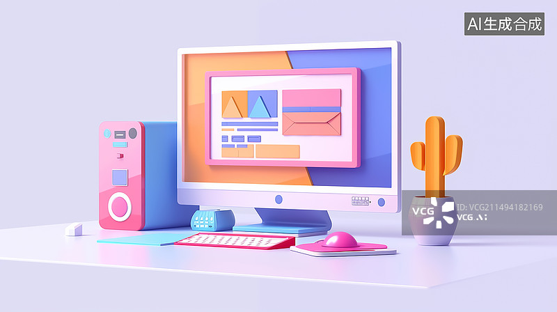 【AI数字艺术】3d办公用品电脑设备插画图片素材