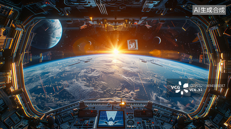 【AI数字艺术】未来国际空间站驾驶舱科幻场景图片素材