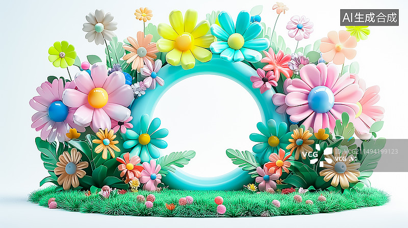 【AI数字艺术】夏日膨胀风电商产品展台图片素材