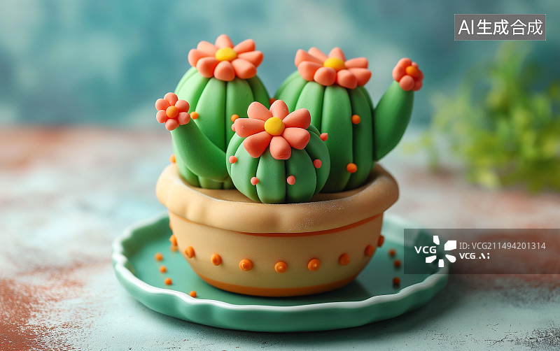 【AI数字艺术】黏土卡通玩具可爱的仙人球图片素材