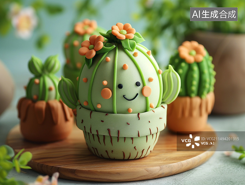 【AI数字艺术】黏土卡通玩具可爱的仙人球图片素材