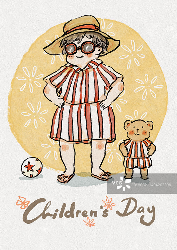 六一儿童节插画可爱小孩小熊阳光开朗开心欢乐快乐童年图片素材