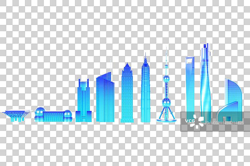 3D立体渐变蓝色上海城市地标建筑元素图片素材