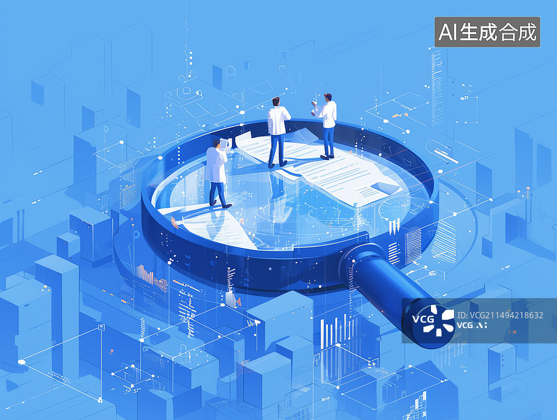 【AI数字艺术】站在放大镜上的商务人士图片素材