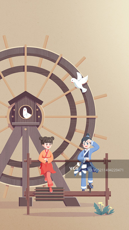 国风二十四节气小满抢水民俗插画图片素材