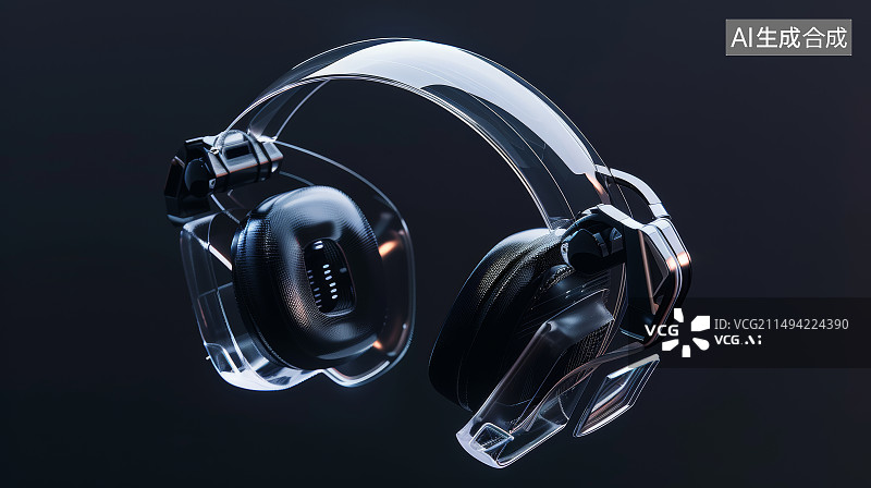 【AI数字艺术】玻璃材质的头罩式耳机图片素材