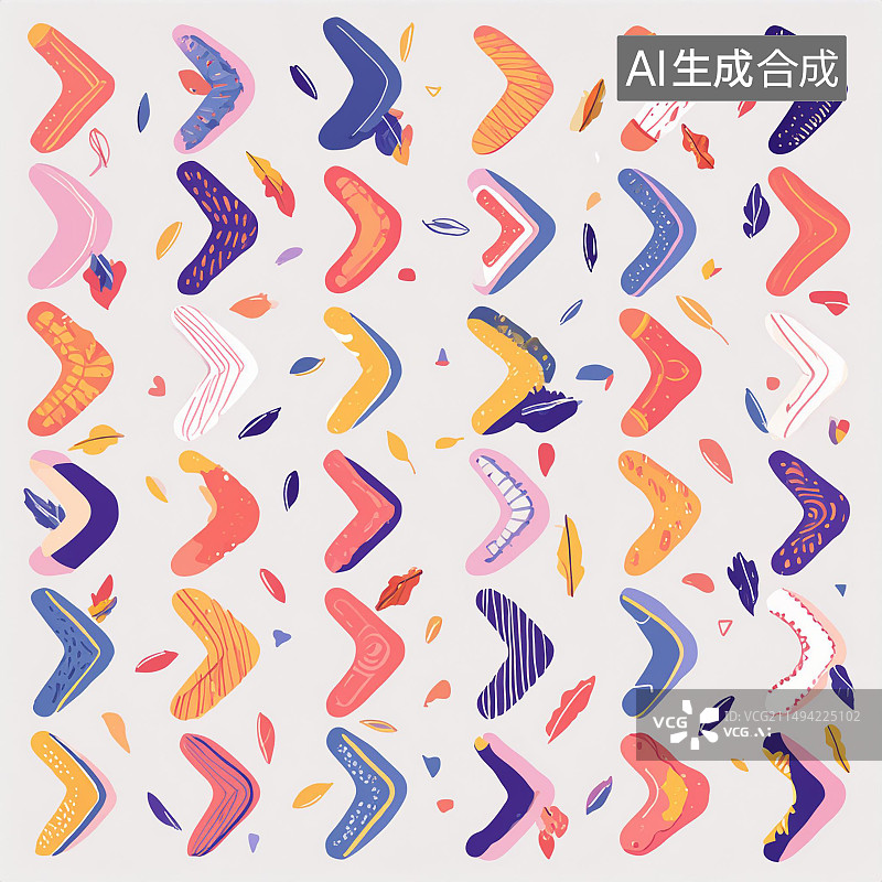 【AI数字艺术】整齐排布的卡通可爱回旋镖背景图片素材