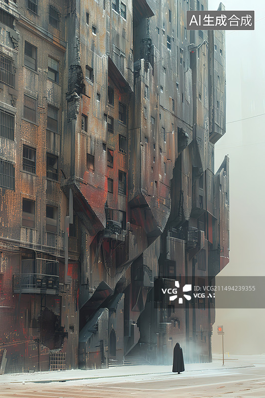 【AI数字艺术】站在城市建筑物旁的女人的后视图图片素材