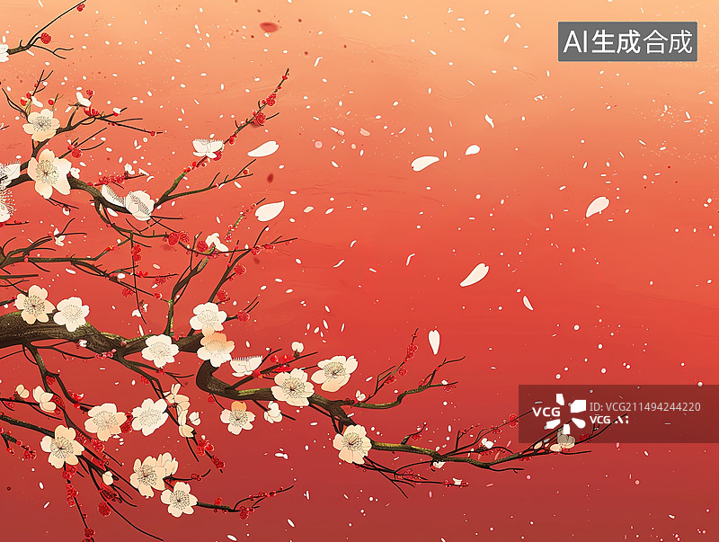 【AI数字艺术】红色背景下的花朵图片素材