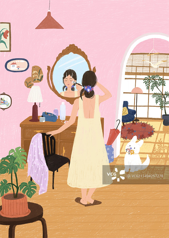 在房间里化妆打扮的女孩图片素材