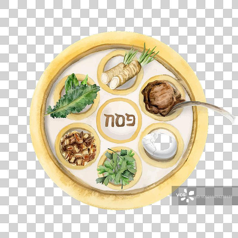 带有节日食物的逾越节餐盘图片素材