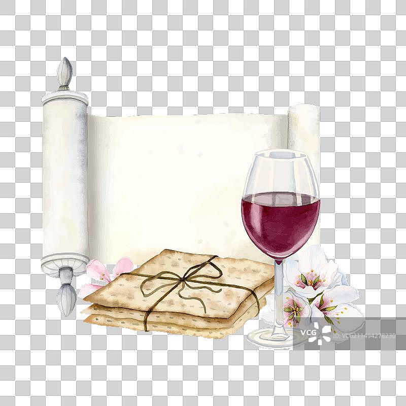 逾越节快乐问候语Haggadah卷轴模板图片素材