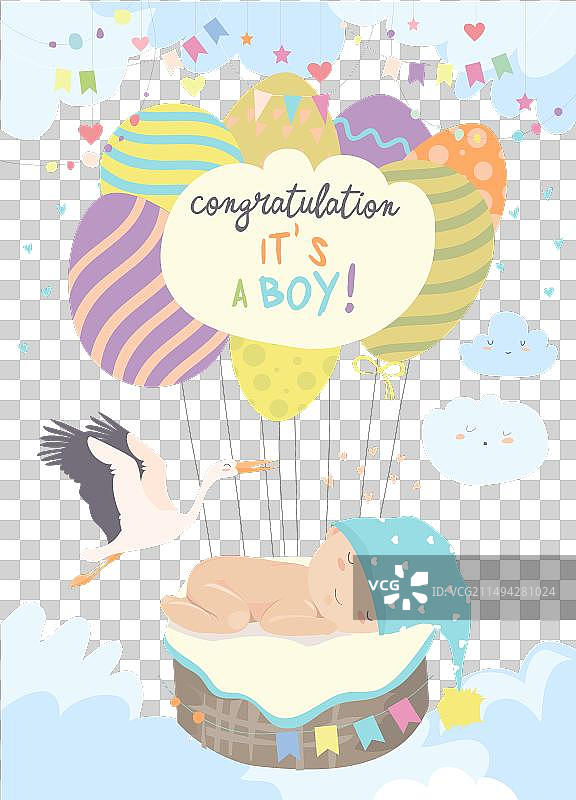 蓝天上的鹳和婴儿贺卡图片素材