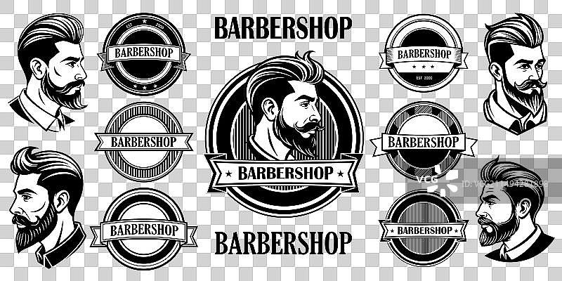 复古理发店标志设计套装图片素材