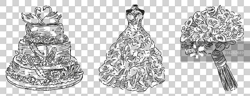 婚礼蛋糕礼服花束仪式草图图片素材