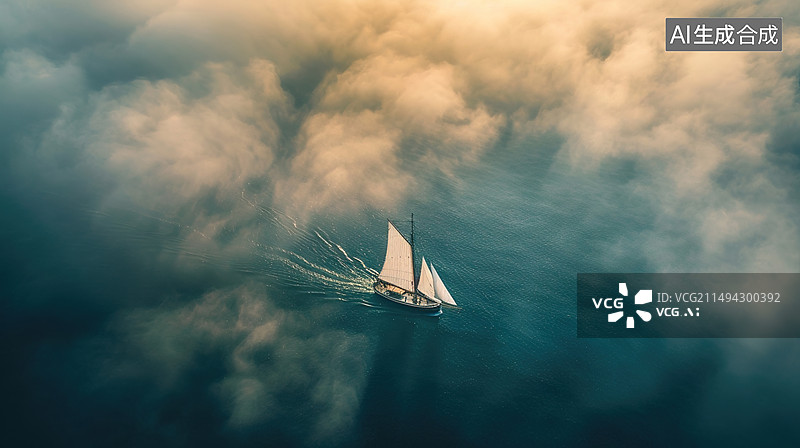 【AI数字艺术】一艘帆船在海面上航行图片素材