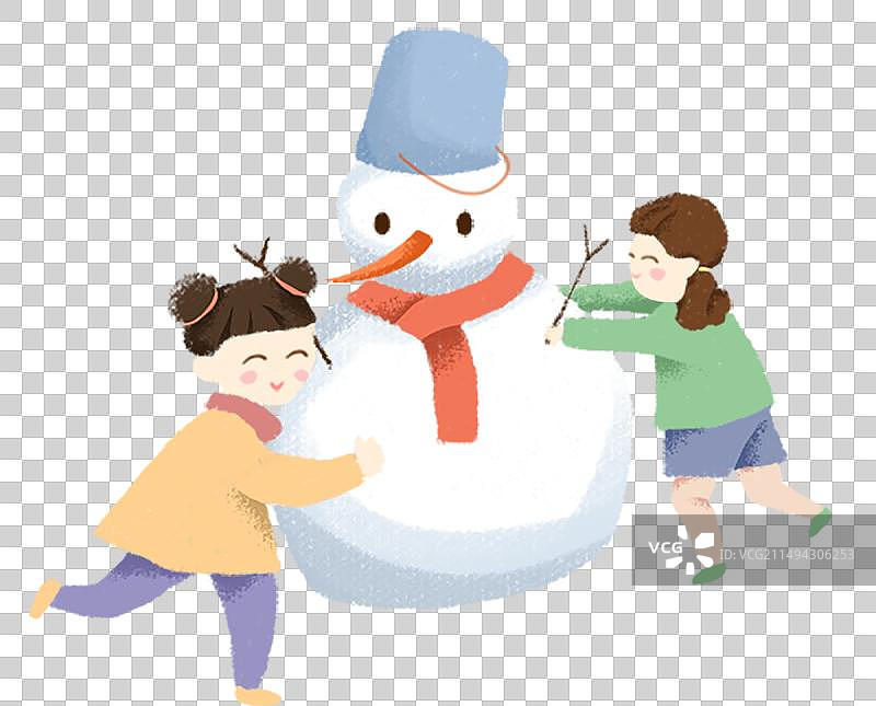 小朋友堆雪人图片素材
