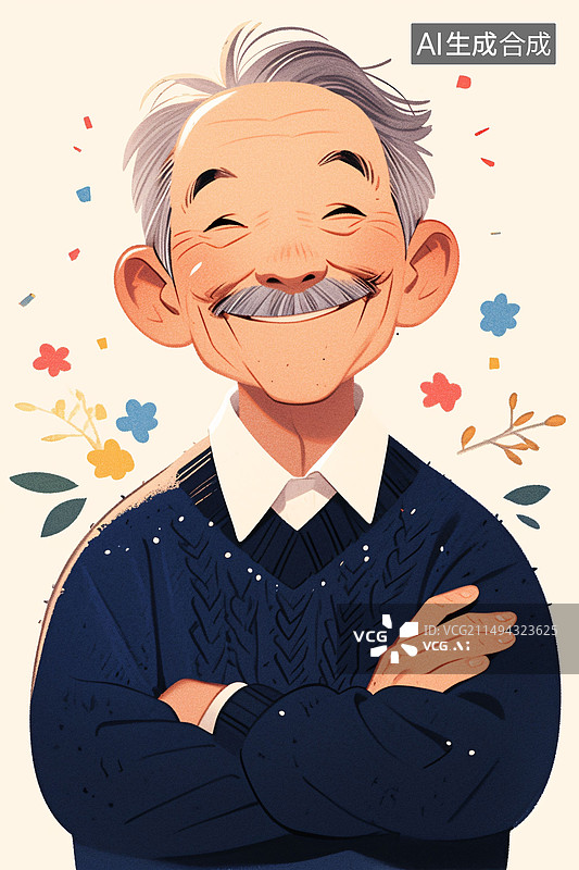 【AI数字艺术】老年人养老微笑重阳节祖父母生活方式插图关爱独居老年人重阳节居家养老退休生活插画图片素材