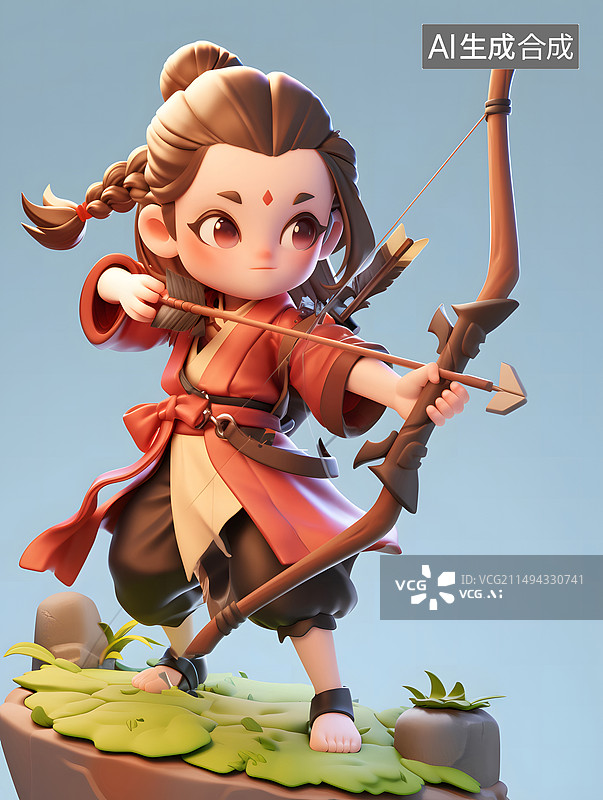 【AI数字艺术】射箭的古代孩子3D图片素材