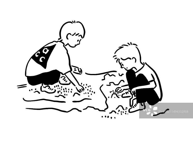 玩沙子的两个男孩图片素材