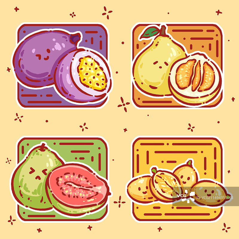 Q版水果——百香果，柚子，芭乐，黄皮图片素材