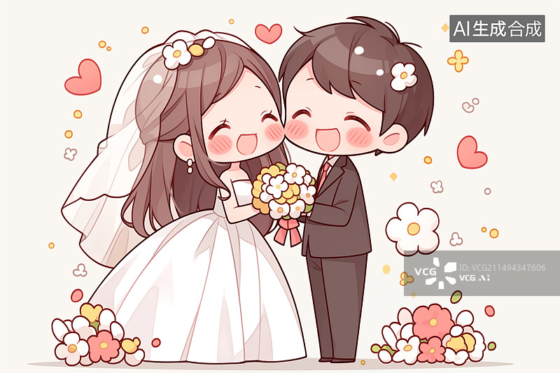 【AI数字艺术】新婚夫妇新人卡通插画图片素材
