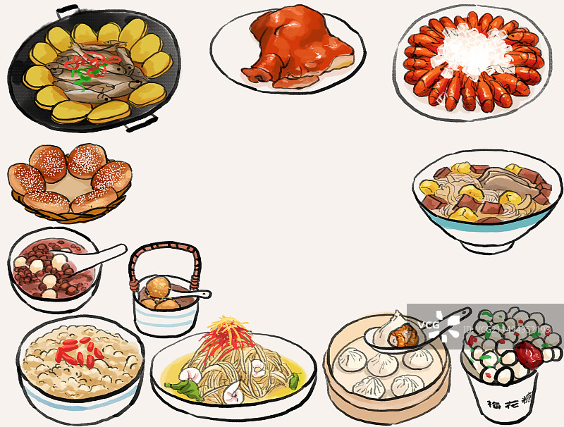 水墨风淮扬菜南京美食插画图片素材