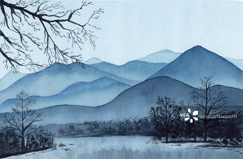 手绘水彩风景插画图片素材