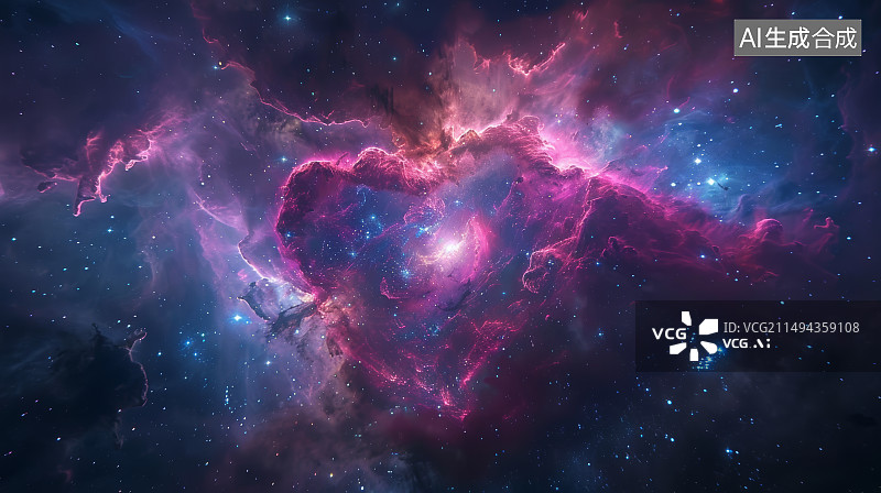 【AI数字艺术】宇宙深空中的彩色心形图案图片素材