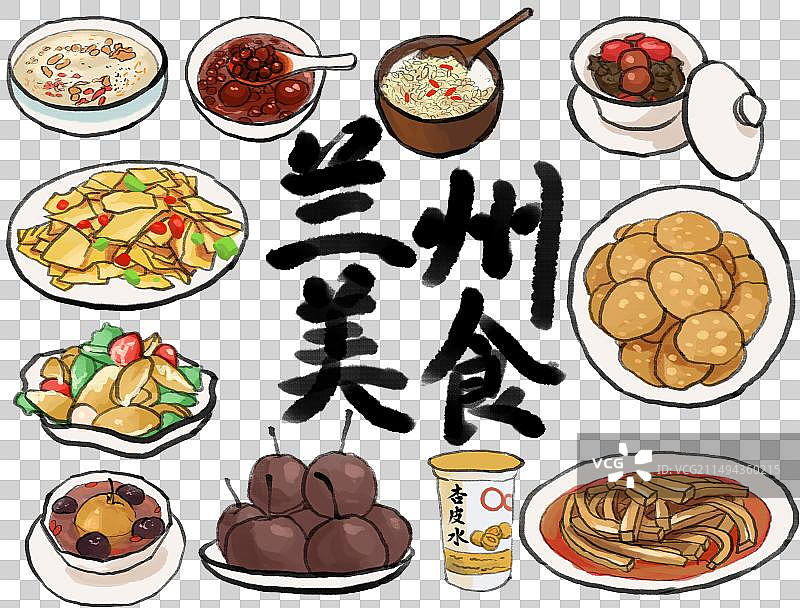 水墨风西北菜甘肃菜系兰州美食插画图片素材