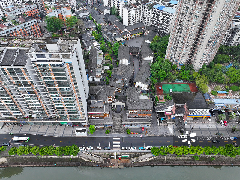 四川省内江市大佛寺东兴老街航拍图片素材