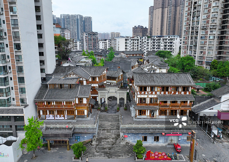 四川省内江市大佛寺东兴老街航拍图片素材