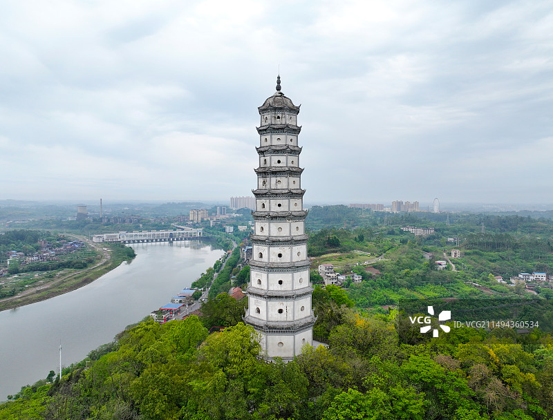 四川省内江市市中区乐贤半岛旅游区塔山公园航拍图片素材