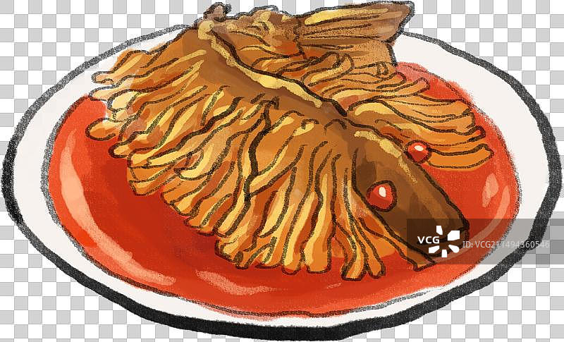 水墨风冀菜石家庄美食金毛狮子鱼插画图片素材