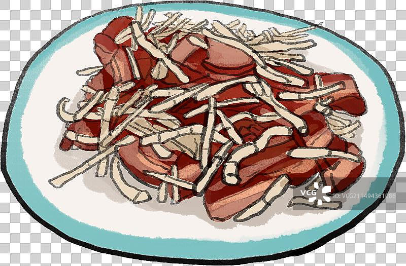 水墨风黔菜系贵阳美食折耳根炒腊肉插画图片素材