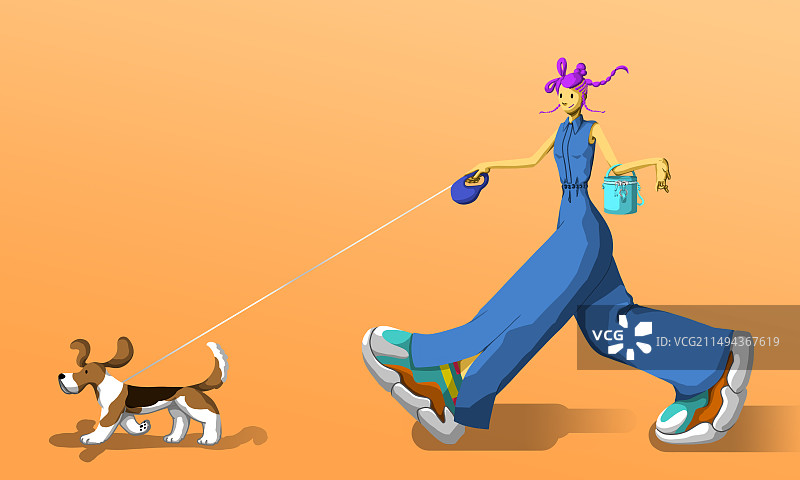遛狗女孩图片素材