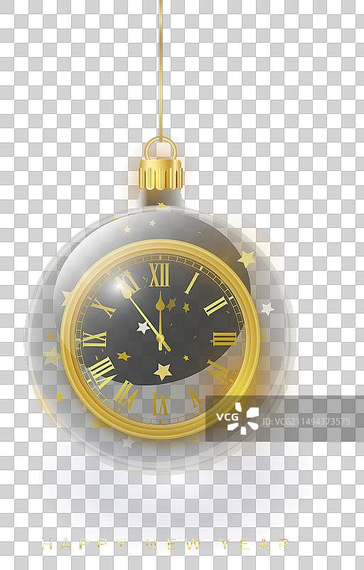 圣诞玻璃球与绿色圣诞时钟图片素材