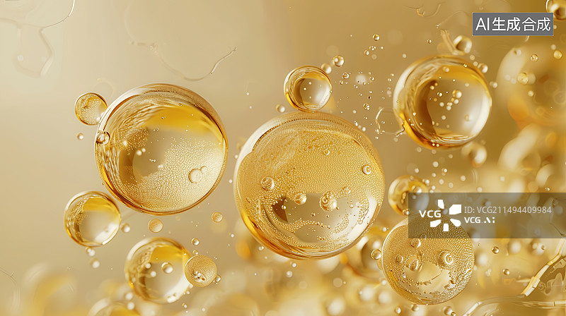【AI数字艺术】金黄色气泡分子SPA美容背景图片素材