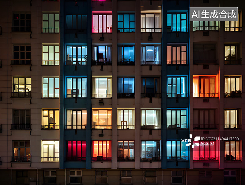 【AI数字艺术】万家灯火的城市居民楼图片素材