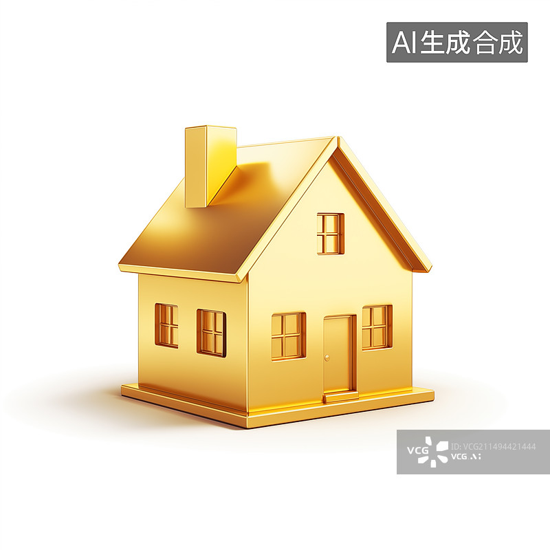 【AI数字艺术】一幢纯金的房屋模型插画素材图片素材