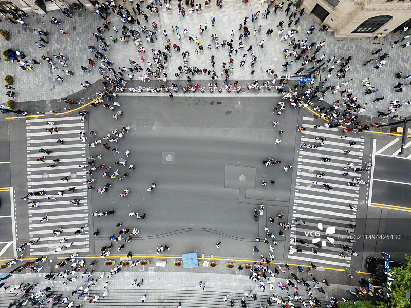 航拍外滩过马路的人流，上海图片素材