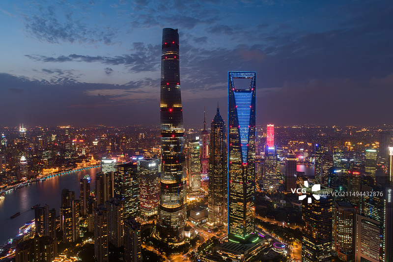 上海陆家嘴夜景航拍图片素材