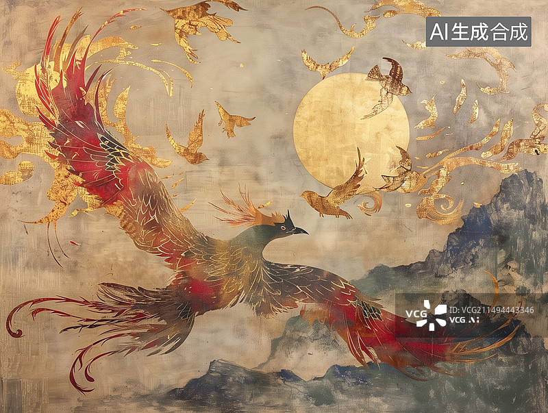 【AI数字艺术】百鸟朝凤图片素材