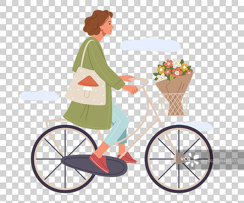 穿着时尚雨衣骑自行车的女孩图片素材